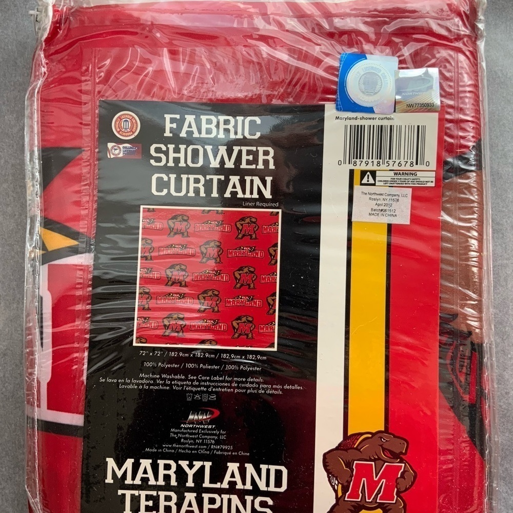 University of Maryland Terrapin Fabric Shower Curtain 72’ x 72” Red Multicolor - Picture 4 of 7